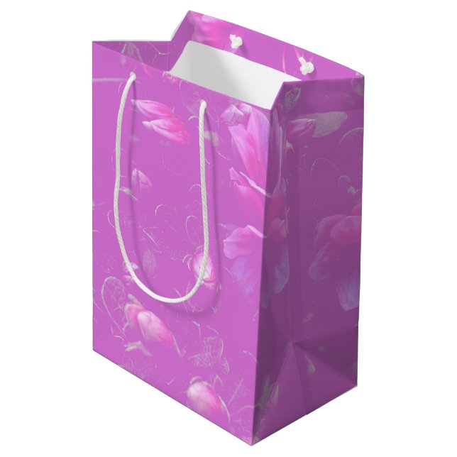 Sacola Para Presentes Média Mauve Flutuante das Flores de Azalea (Verso inclinado)