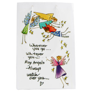 Sacola Para Presentes Média "May Angels Always Watch Over You"
