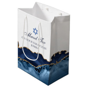 Sacola Para Presentes Média Mazel Tov Chic Blue Personalizado Bat Mitzvah