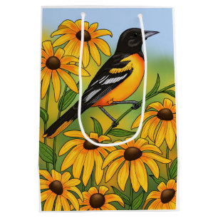 Sacola Para Presentes Média MD State Bird Oriole e Susan Flower de olhos negro