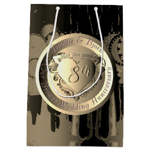 Sacola Para Presentes Média Medalhão de Coração Bronze do 8º aniversário do ca