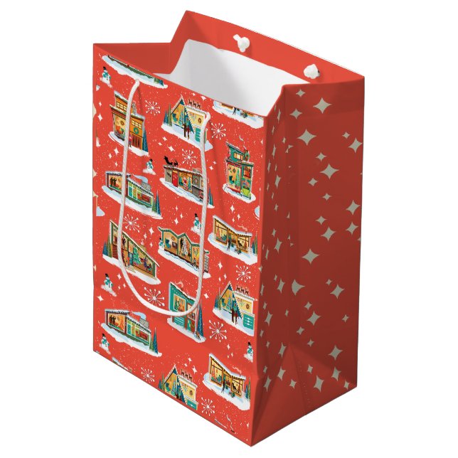 Sacola Para Presentes Média Médio Século Moderno Casas de Natal Gift Bag Red (Frente inclinada)