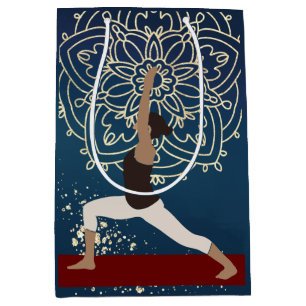 Sacola Para Presentes Média Meditação de Yoga Dourada, Azul e Mandala Vermelha