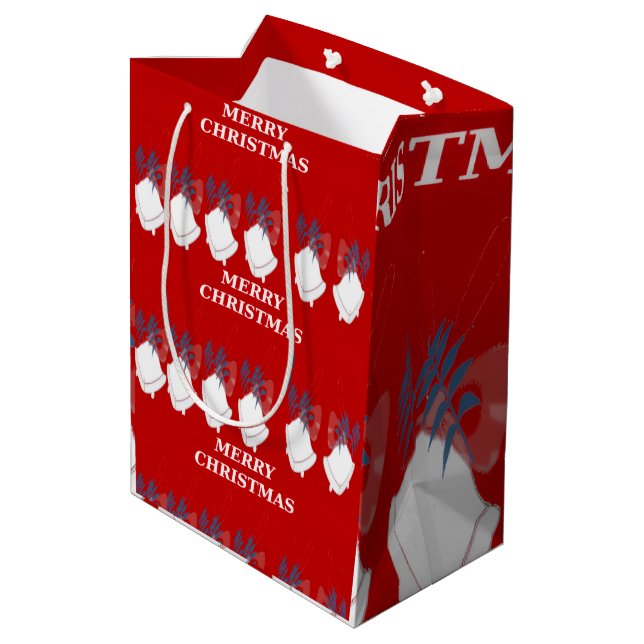 Sacola Para Presentes Média Medium Gift Bag Merry Christmas Red and White  (Verso inclinado)