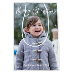 Sacola Para Presentes Média Meduim Girl And Snow Photo Christmas Gift Bags