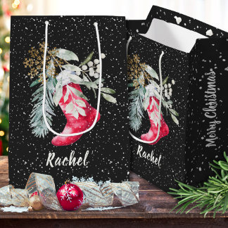 Sacola Para Presentes Média Meia de Natal Elegante Letra de Água Personalizada