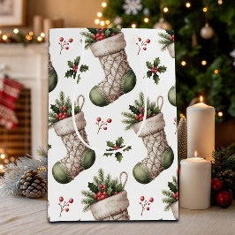 Sacola Para Presentes Média Meias de Natal Frutas de Inverno