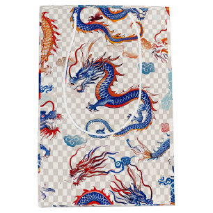 Sacola Para Presentes Média Meio de dragão azul chinês