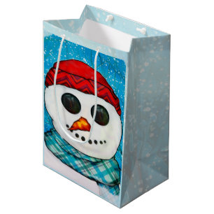 Sacola Para Presentes Média MEIO do boneco de neve do Natal das reflexões