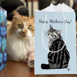Sacola Para Presentes Média Melhor Mãe de Gato de Sempre Tabby Prateado Dia da