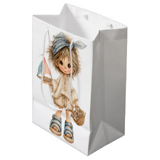 SACOLA PARA PRESENTES MÉDIA MENINA ADORÁVEL COM UM TEMA DE VERÃO