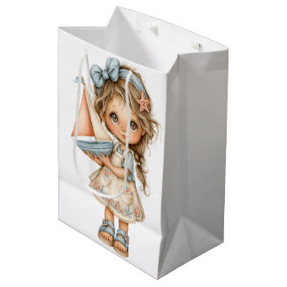 SACOLA PARA PRESENTES MÉDIA MENINA ADORÁVEL COM UM TEMA DE VERÃO