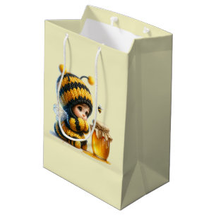 Sacola Para Presentes Média Menina Bonita com Figurino de Abelhas com Mel