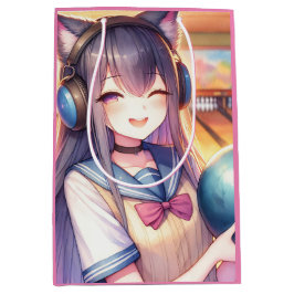 Sacola Para Presentes Média Menina bonito de animação na Festa de aniversário