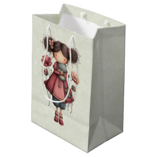 Sacola Para Presentes Média Menina com Boneca de Sapo Fofo Fantasioso