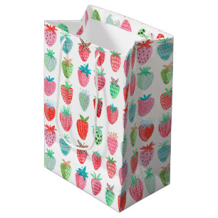 Sacola Para Presentes Média Menina de aniversário morango fofo rosa