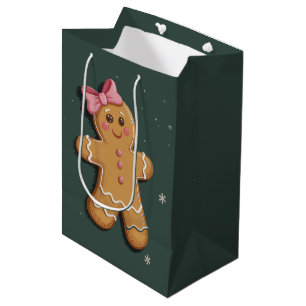 Sacola Para Presentes Média Menina de Biscoito de Gengibre do Natal com Laço R
