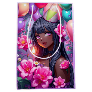 Sacola Para Presentes Média Menina de Cores do Aniversário do Animo