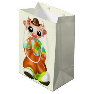 Sacola Para Presentes Média Menina de Palhaço Bonita - Circo - Desenho 