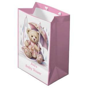 Sacola Para Presentes Média Menina de Urso Teddy Fofo Chuvinha