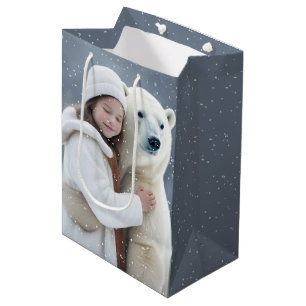 Sacola Para Presentes Média Menina e Abraço do Urso Polar