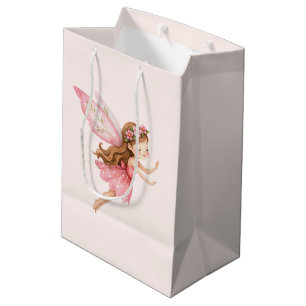 Sacola Para Presentes Média Menina Fada Fofo de um Vestido Rosa Caprichoso