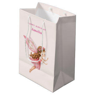Sacola Para Presentes Média Menina Fada Fofo de Vestido Rosa Aniversário Capri