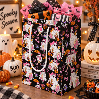 Sacola Para Presentes Média Menina Fantasma Rosa Halloween Fofo Assustador