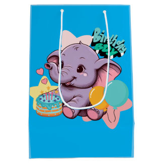 Sacola Para Presentes Média Menino Elefante Bonito Aniversário