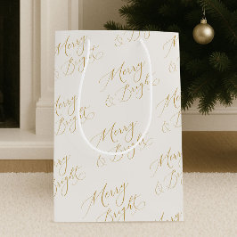 Sacola Para Presentes Média Merry & Bright Gold Script Christmas Gift Bag