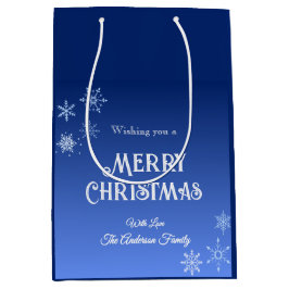 Sacola Para Presentes Média Merry Christmas Blue Modern Snowflake