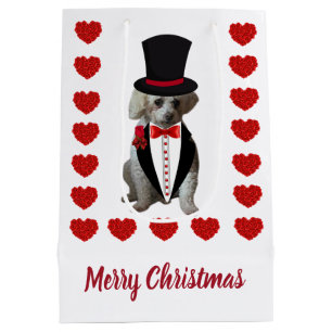 Sacola Para Presentes Média Merry Christmas Poodle Gift Bag