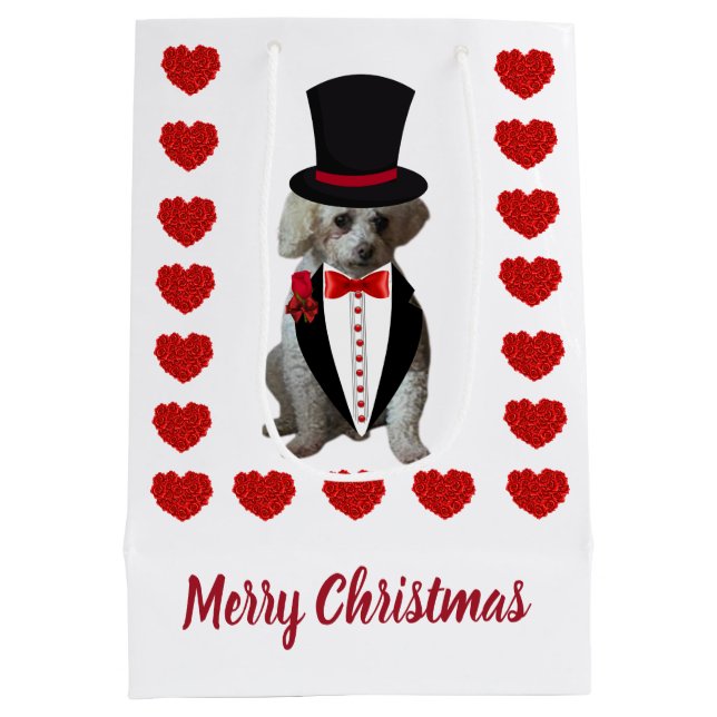 Sacola Para Presentes Média Merry Christmas Poodle Gift Bag (Verso)