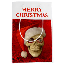 Sacola Para Presentes Média Merry Christmas. Skull wearing Santa hat
