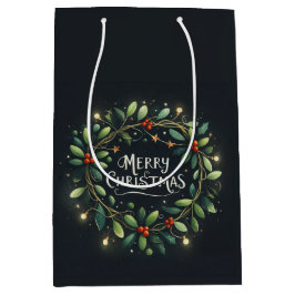 Sacola Para Presentes Média Mery Christmas Mistletoe Wreath