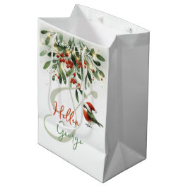 Sacola Para Presentes Média Mery Christmas Robin Mistletoe personalizado