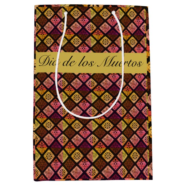 Sacola Para Presentes Média Mexicano Dia de los Muertos personalizável (Frente)
