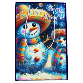 Sacola Para Presentes Média Mexicanos de Arte Folclórica Snowman Pessoas de ne