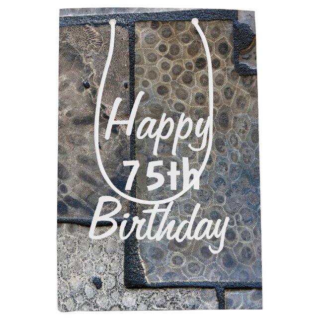 Sacola Para Presentes Média Michigan Petoskey Stone 75º Aniversário (Frente)