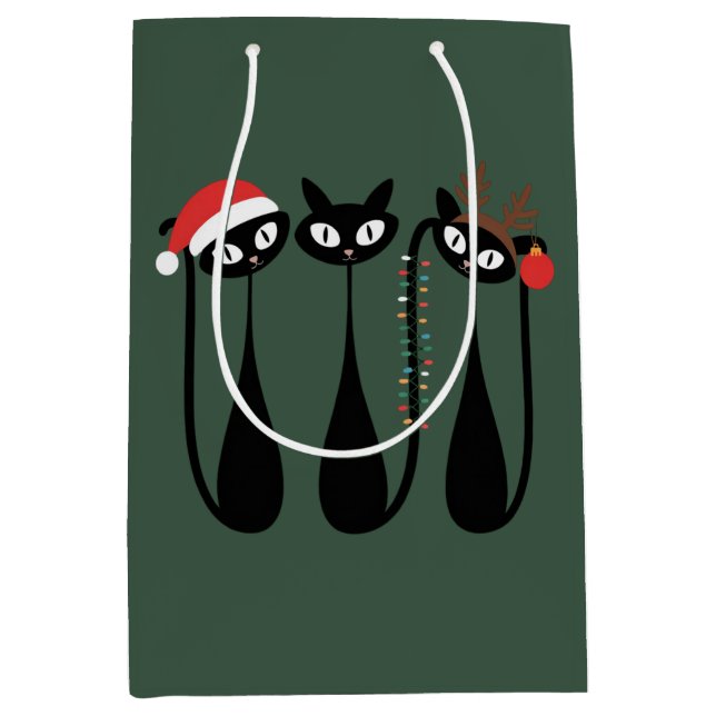 Sacola Para Presentes Média Mid Century Modern Christmas Cats Retro Classic (Frente)