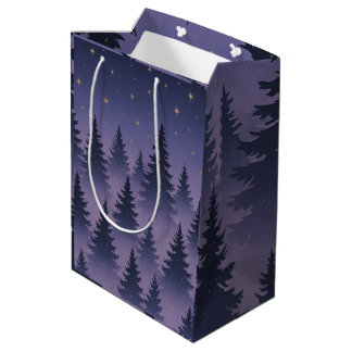 Sacola Para Presentes Média Midnight Forest Gift Bag – Starry Night Pine Tree 