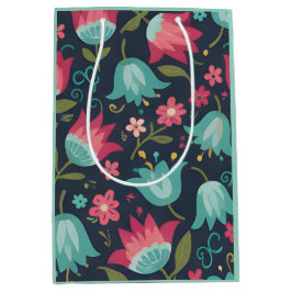Sacola Para Presentes Média Midnight Garden: Moody Tulip & Teal Blossom