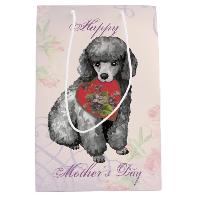 Sacola Para Presentes Média Miniatura Poodle Heart Mãe (Frente)