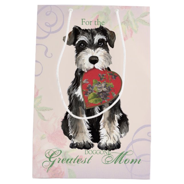 Sacola Para Presentes Média Miniatura Schnauzer Heart Mãe (Verso)