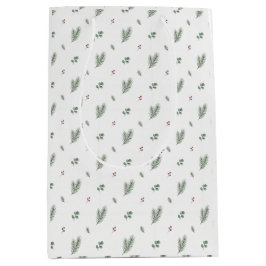 Sacola Para Presentes Média Minimal Christmas Pattern, Pine, Berries