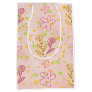 Sacola Para Presentes Média Minimal Floral Doodle Pattern –Pastel Pink pattern