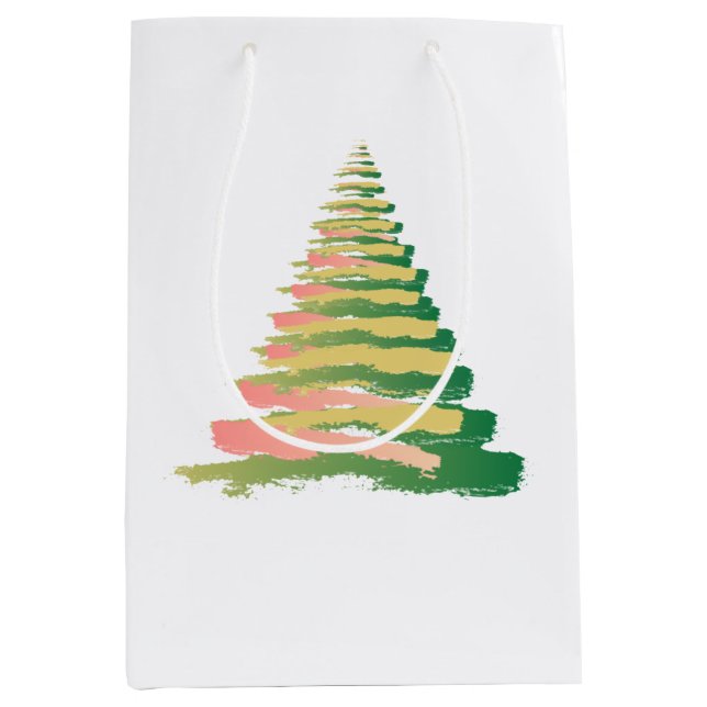 Sacola Para Presentes Média Minimalist Brushstroke Christmas Tree (Frente)
