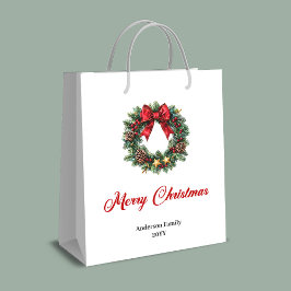 Sacola Para Presentes Média Minimalist Christmas wreath gift bag personalized