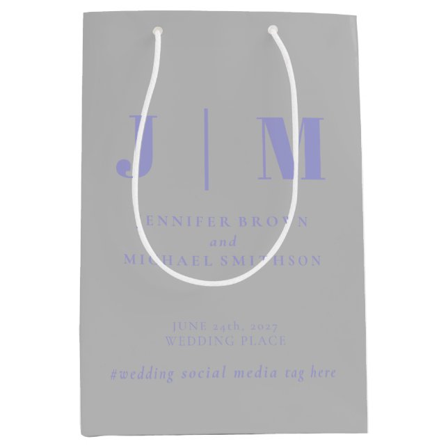 Sacola Para Presentes Média Minimalist Lavender Silver Simple Gift Wedding (Frente)