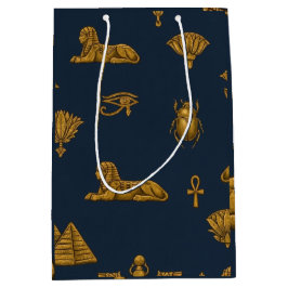 Sacola Para Presentes Média Minimalist Navy & Antique Gold Egyptian Pattern